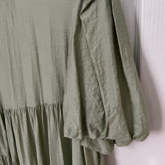 Moon River Bubble Sleeve Tiered Mini Dress in Sage Green, Size Small. - Picture 4 of 7
